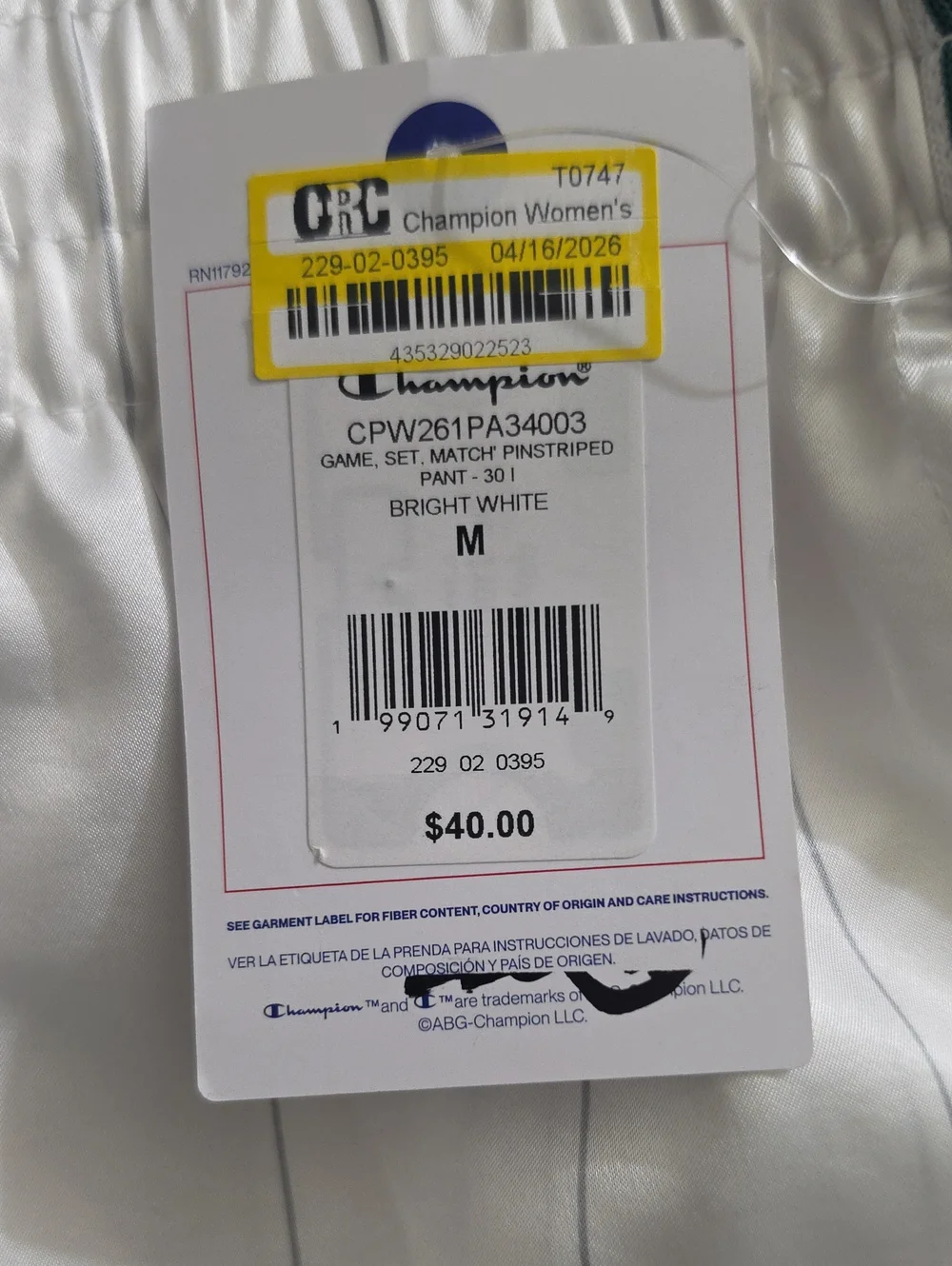 Champion Women's Game Set Match Pants - White Pinstripe Size M - Picture 5 of 8